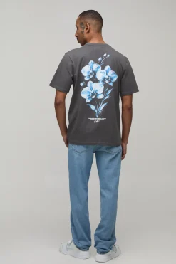 boohooMAN T-shirt Anthracite Coupe Regular À Imprimé Floral<Homme T-Shirts Impriméstendances|T-Shirts