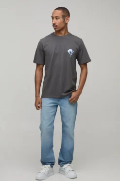 boohooMAN T-shirt Anthracite Coupe Regular À Imprimé Floral<Homme T-Shirts Impriméstendances|T-Shirts