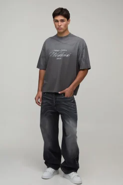 T-shirt Anthracite Oversize Ample Effet Spray Wash Imprimé