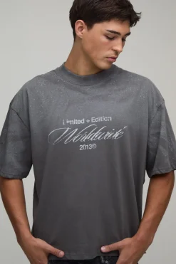 T-shirt Anthracite Oversize Ample Effet Spray Wash Imprimé