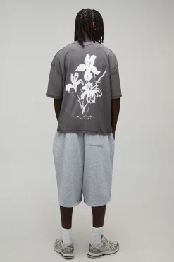 T-shirt Anthracite Oversize Boxy À Imprimé Floral Avec Coutures Apparentes