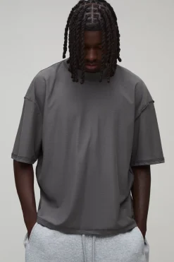 T-shirt Anthracite Oversize Boxy À Imprimé Floral Avec Coutures Apparentes