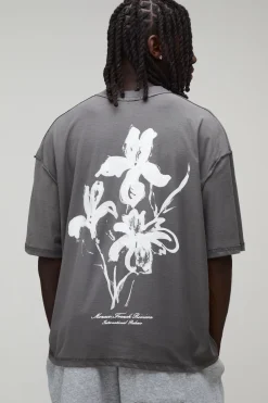 T-shirt Anthracite Oversize Boxy À Imprimé Floral Avec Coutures Apparentes