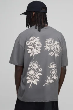 T-shirt Anthracite Oversize À Imprimé Floral Synthétiqueff