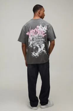 boohooMAN T-shirt Anthracite Oversize Imprimé Étoile Graffiti Effet Spray Délavé<Homme T-Shirts Impriméstendances|T-Shirts