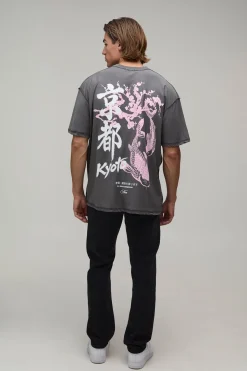 T-shirt Anthracite Oversize Imprimé Kyoto Coutures Apparentes