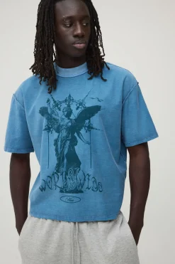 boohooMAN T-shirt Ardoise Délavé Coupe Oversize Ample Coutures Apparentes Imprimé Renaissance<Homme T-Shirts Impriméstendances|T-Shirts