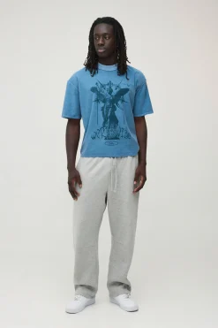 boohooMAN T-shirt Ardoise Délavé Coupe Oversize Ample Coutures Apparentes Imprimé Renaissance<Homme T-Shirts Impriméstendances|T-Shirts