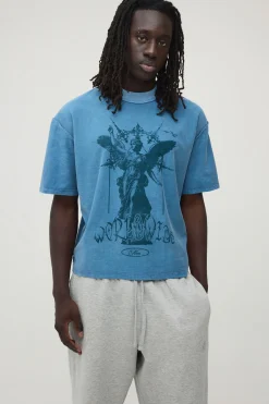 boohooMAN T-shirt Ardoise Délavé Coupe Oversize Ample Coutures Apparentes Imprimé Renaissance<Homme T-Shirts Impriméstendances|T-Shirts