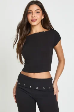 T-shirt Asymétrique À Clous Et Encolure Dénudée