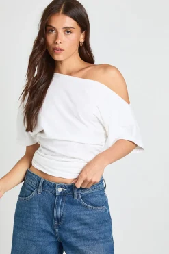T-shirt Asymétrique Froncé À Une Épaule Dénudée