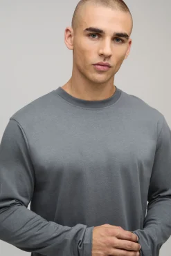 boohooMAN T-Shirt Basique à Manches Longues Col Rond Coupe Classique Tissu Épais<Homme T-Shirts|Essentiels