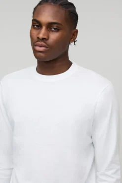 boohooMAN T-shirt basique à manches longues, coupe régulière, col rond<Homme T-Shirts|Essentiels