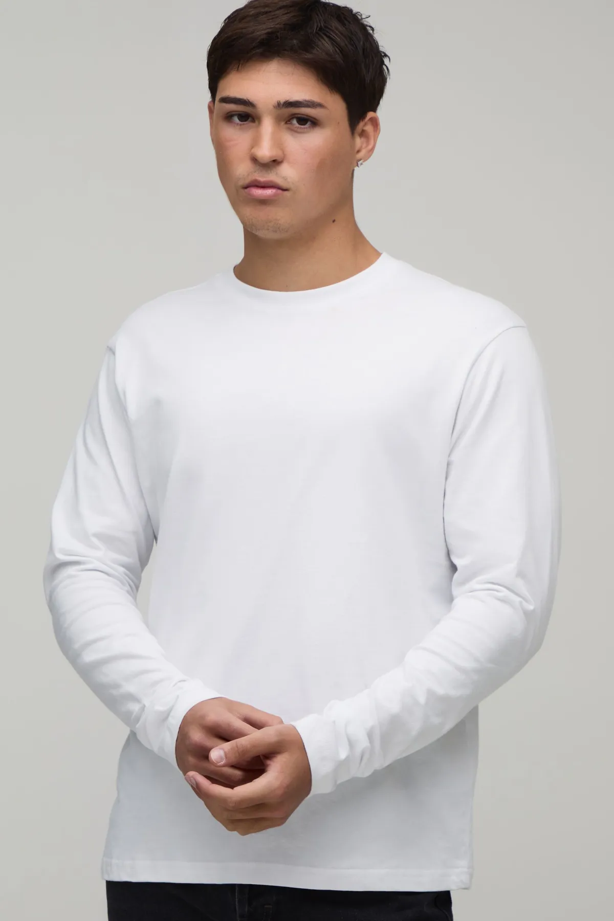 boohooMAN T-Shirt Basique à Manches Longues Col Rond Coupe Regular<Homme Tout Afficher|T-Shirts Grande Taille