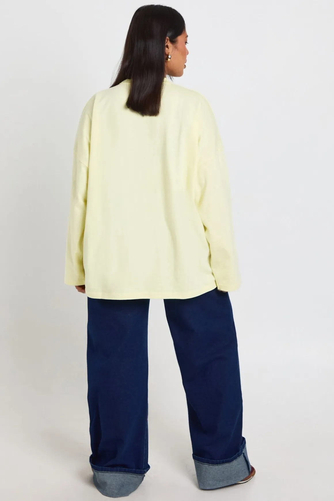 T-shirt Basique Oversize À Manches Longues Grande Taille