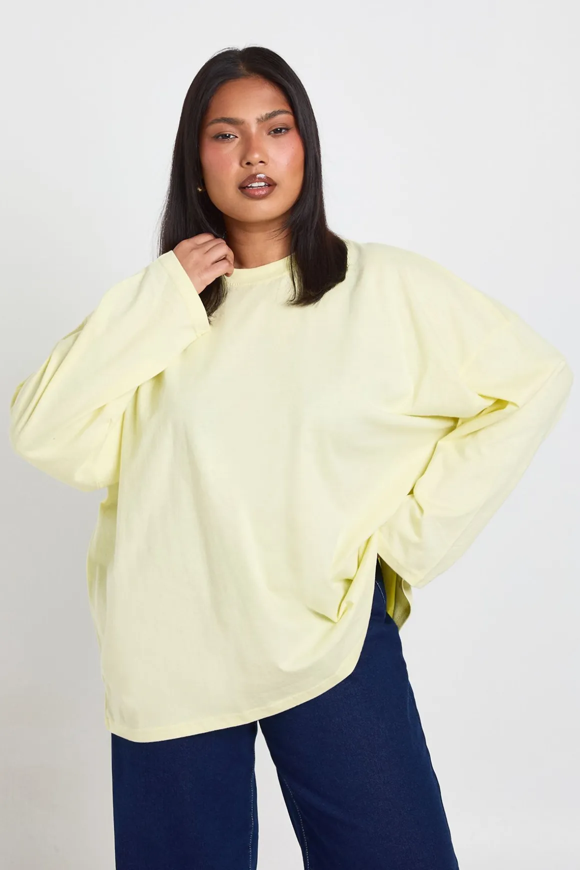 T-shirt Basique Oversize À Manches Longues Grande Taille