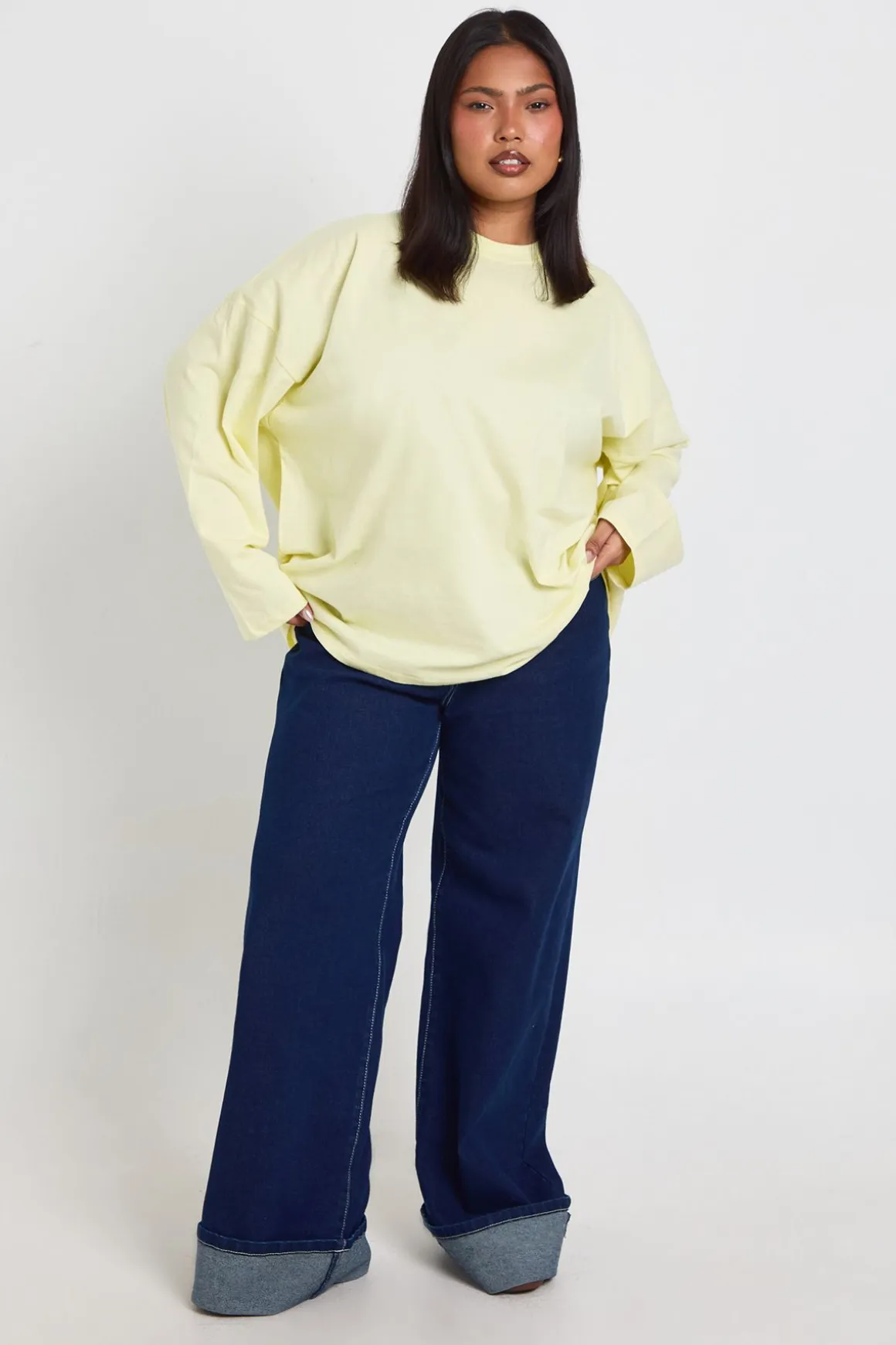 T-shirt Basique Oversize À Manches Longues Grande Taille