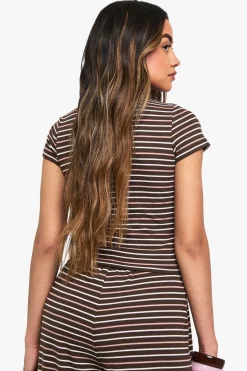 boohoo T-shirt bébé rayé<Femme Looks Chocolat|Looks Preppy