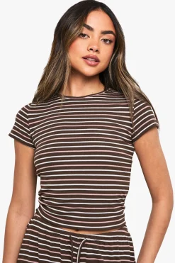boohoo T-shirt bébé rayé<Femme Looks Chocolat|Looks Preppy