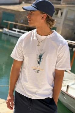 T-shirt Blanc Coupe Boxy Imprimé Lac De Côme