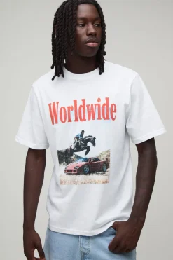 T-shirt Blanc Coupe Regular À Imprimé Graphique Western Mondial