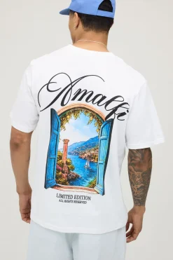T-shirt Blanc Décontracté Imprimé Fenêtre D'Amalfi