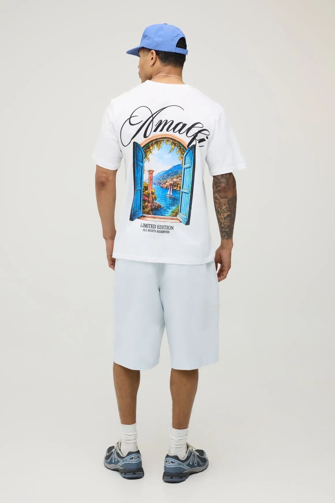 T-shirt Blanc Décontracté Imprimé Fenêtre D'Amalfi