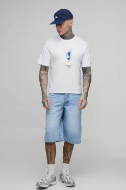 T-shirt Blanc Imprimé Lac De Côme Coupe Ample Décontractée Taille Haute