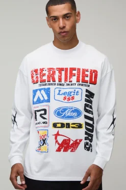 T-shirt Blanc À Manches Longues Oversize Avec Imprimé Moto