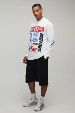 T-shirt Blanc À Manches Longues Oversize Avec Imprimé Moto