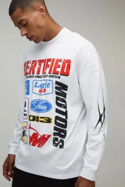 T-shirt Blanc À Manches Longues Oversize Avec Imprimé Moto