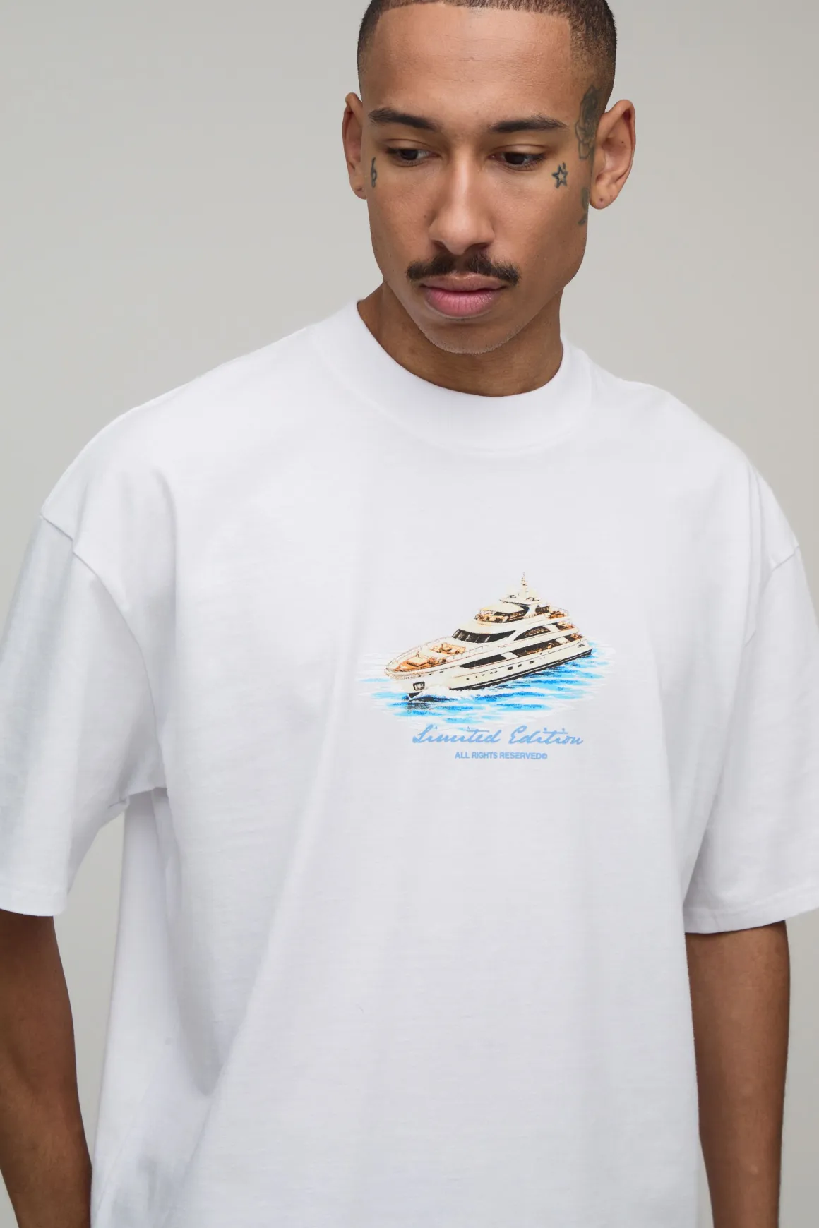 T-shirt Blanc Oversize Ample À Imprimé Yacht