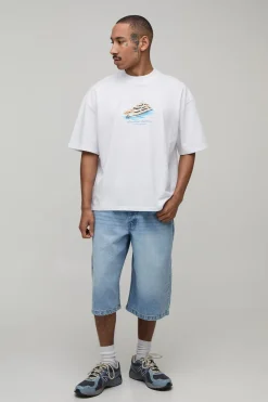 T-shirt Blanc Oversize Ample À Imprimé Yacht