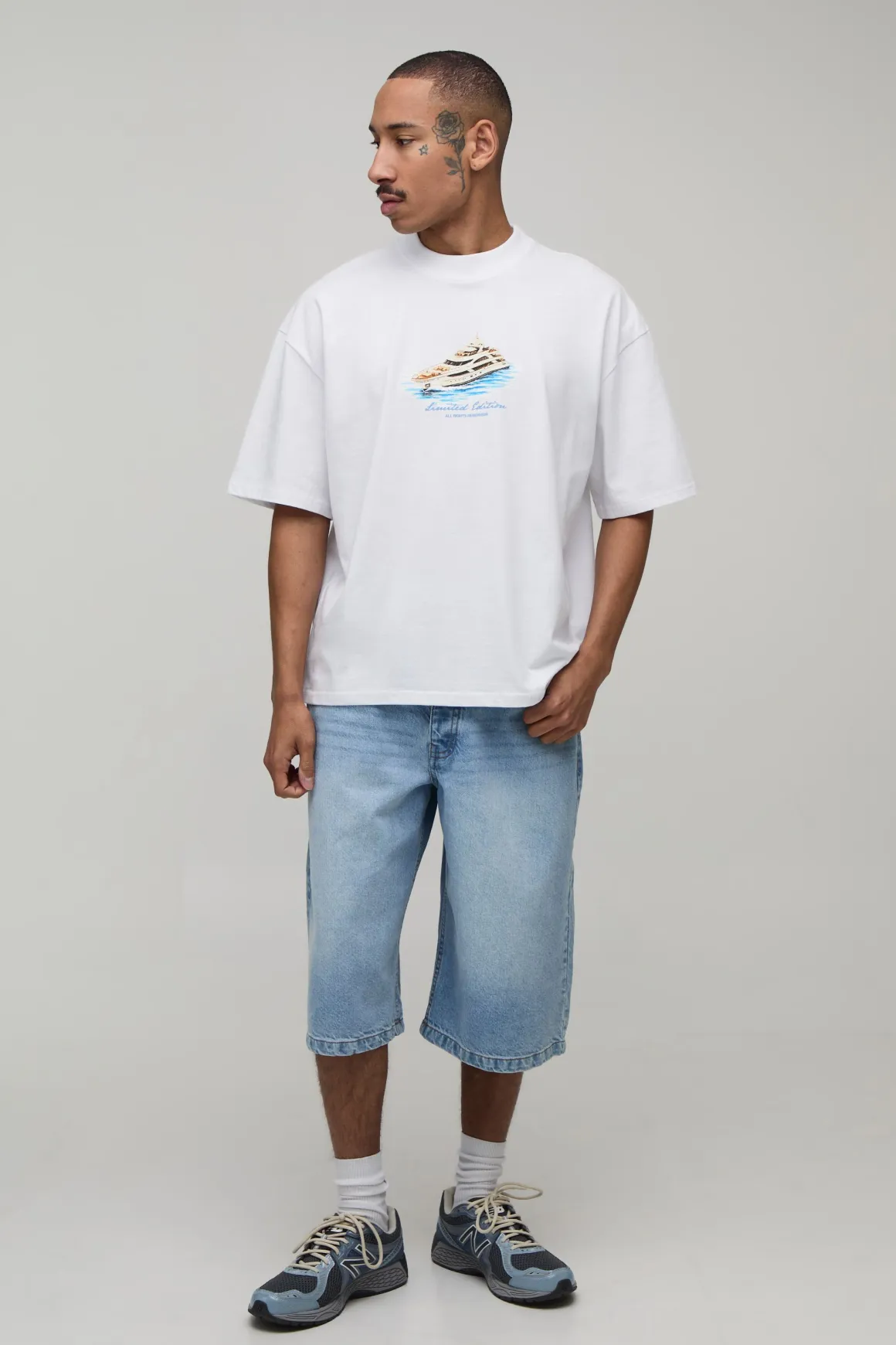T-shirt Blanc Oversize Ample À Imprimé Yacht
