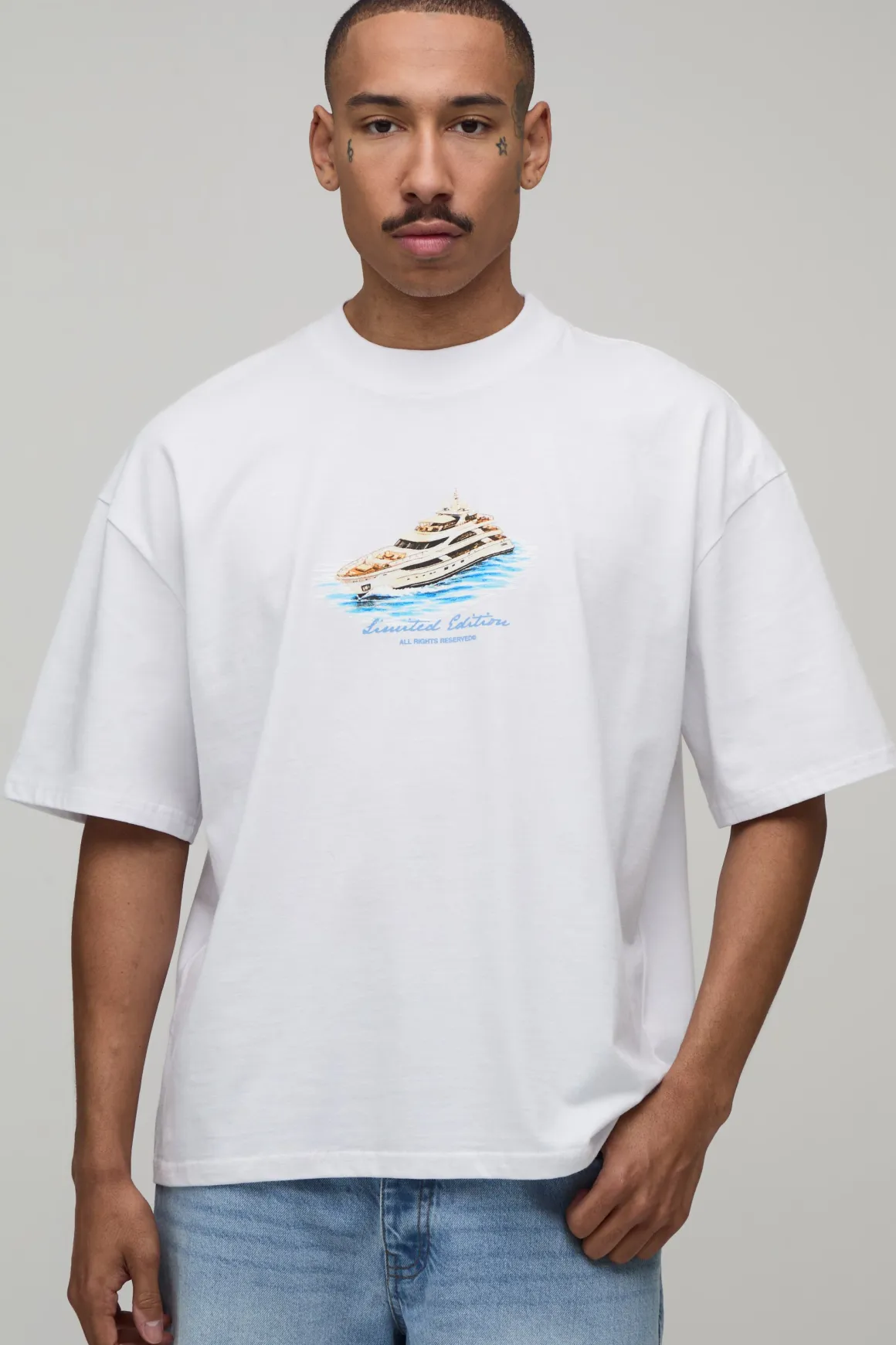 T-shirt Blanc Oversize Ample À Imprimé Yacht