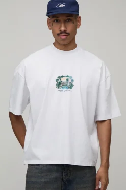 T-shirt Blanc Oversize Ample Imprimé Palm Springs