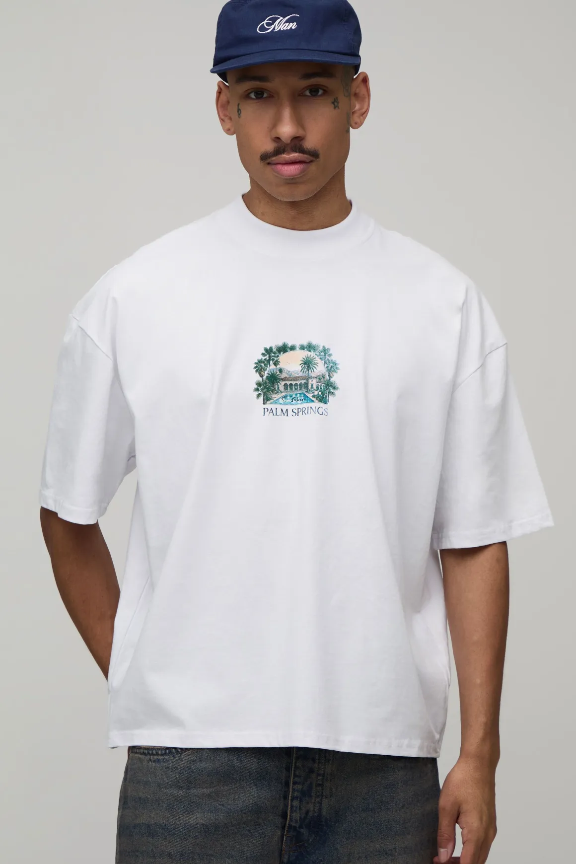 T-shirt Blanc Oversize Ample Imprimé Palm Springs