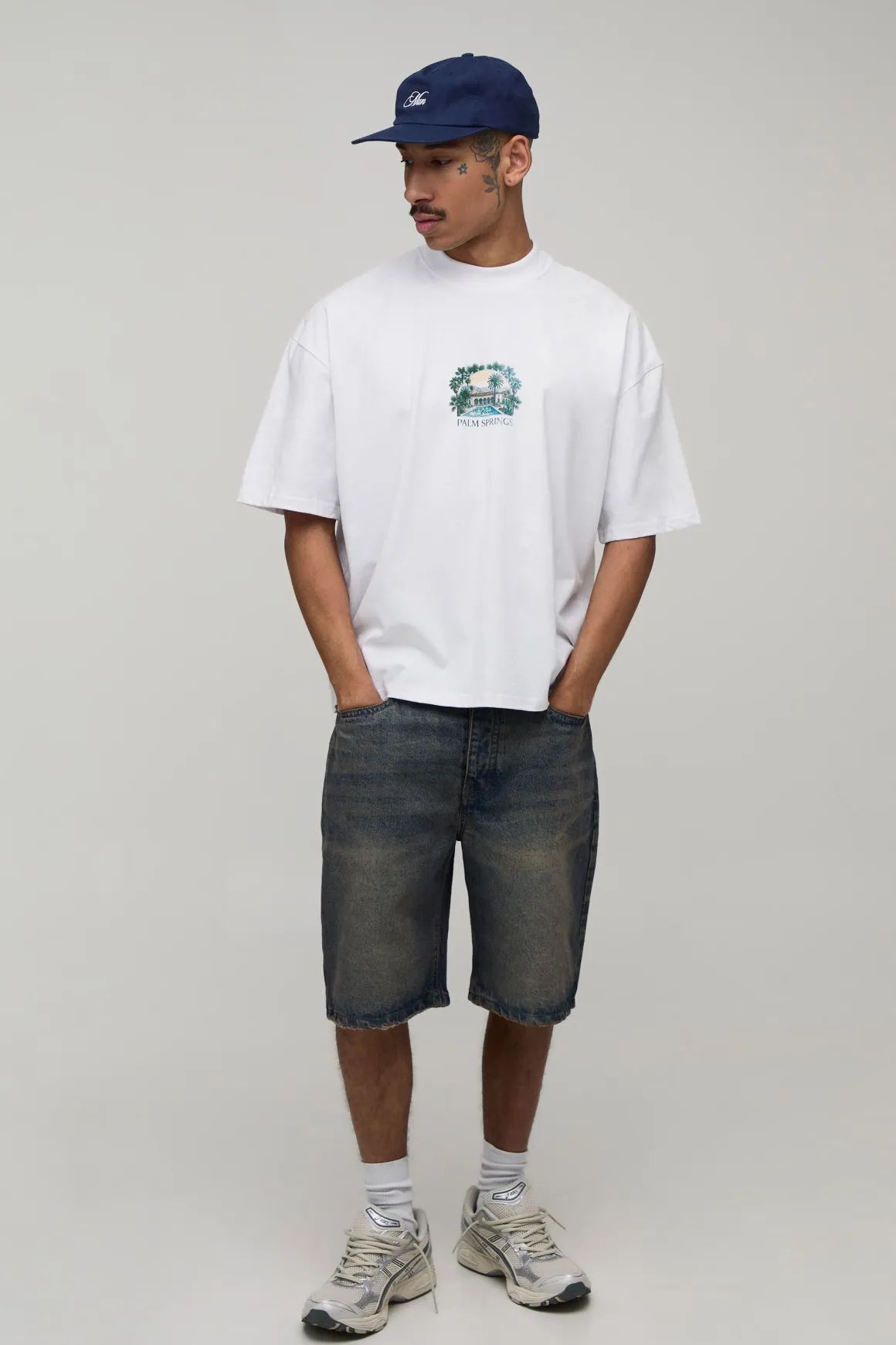 T-shirt Blanc Oversize Ample Imprimé Palm Springs
