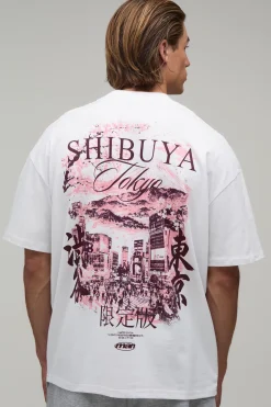 T-shirt Blanc Oversize Avec Graphique Ville De Shibuya