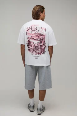 T-shirt Blanc Oversize Avec Graphique Ville De Shibuya