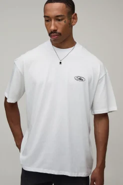T-shirt Blanc Oversize Avec Imprimé Emblème New York Sur Les Coutures