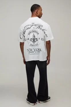 T-shirt Blanc Oversize Avec Imprimé Emblème New York Sur Les Coutures
