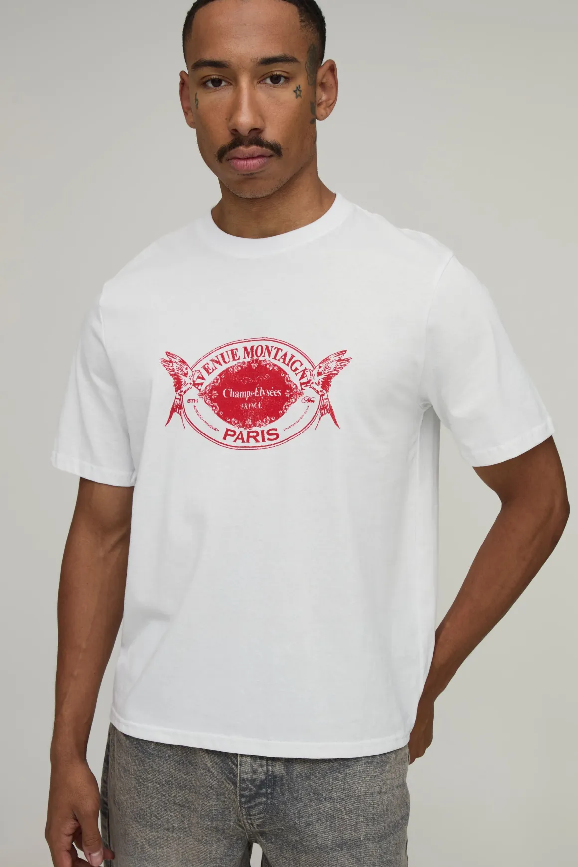 T-shirt Blanc Oversize Boxy Avec Imprimé Paris Sur La Poitrine