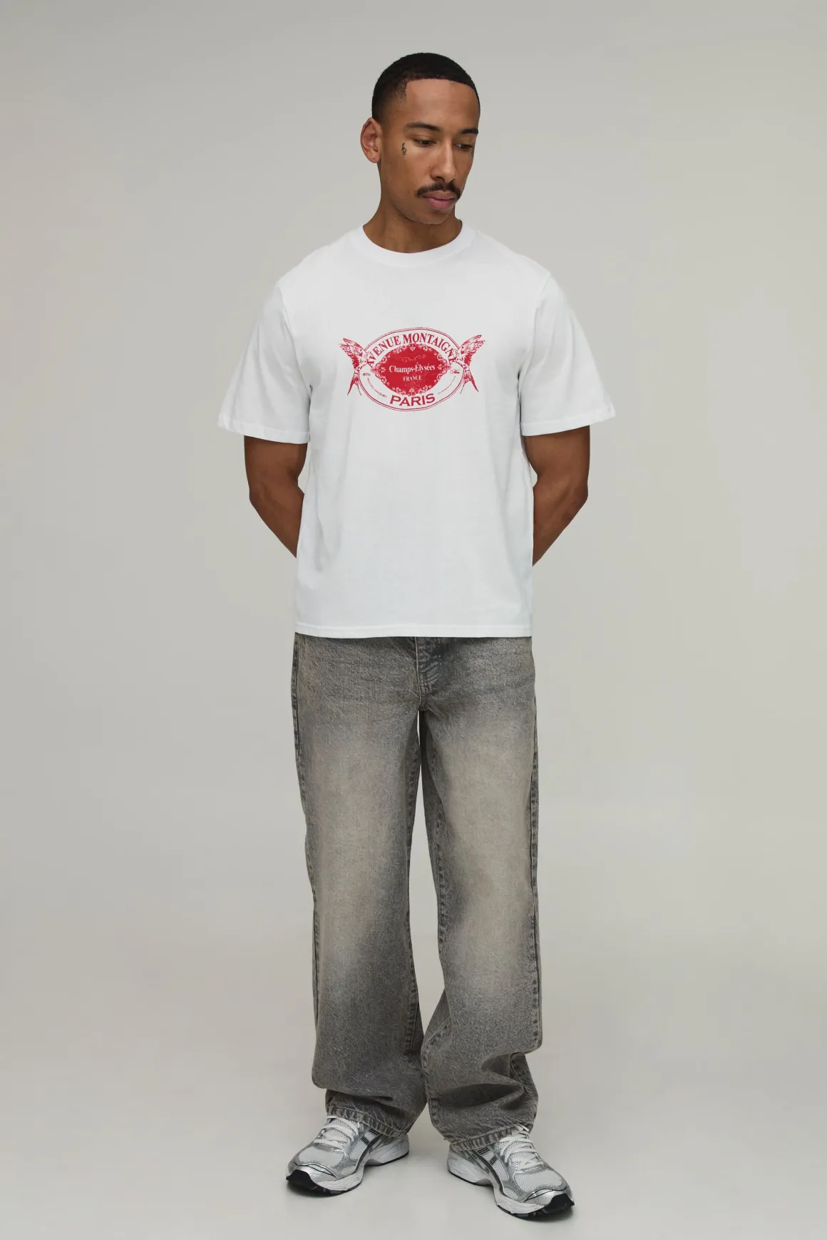 T-shirt Blanc Oversize Boxy Avec Imprimé Paris Sur La Poitrine