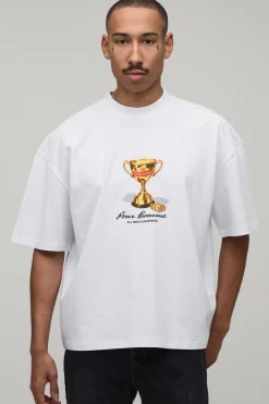 T-shirt Blanc Oversize Boxy À Imprimé Trophée