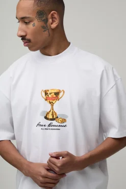 T-shirt Blanc Oversize Boxy À Imprimé Trophée