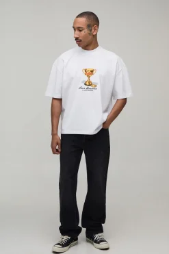T-shirt Blanc Oversize Boxy À Imprimé Trophée
