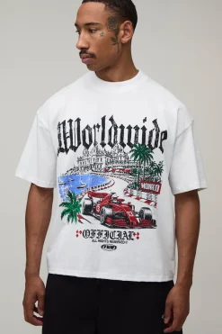 boohooMAN T-shirt Oversize Boxy À Imprimé Racing Monaco<Homme T-Shirts Impriméstendances|T-Shirts