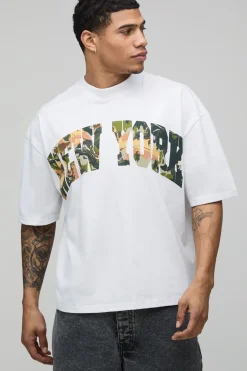 T-shirt Blanc Oversize Boxy À Imprimé Camouflage New York