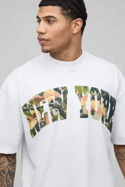 T-shirt Blanc Oversize Boxy À Imprimé Camouflage New York